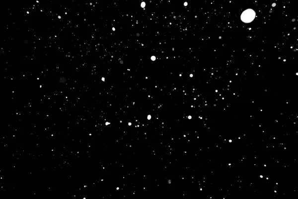 Textura Tormenta Nieve Luces Bokeh Sobre Fondo Negro Plano Copos — Foto de Stock