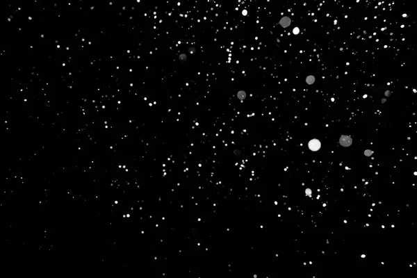 Struttura Della Tempesta Neve Bokeh Luci Sfondo Nero Colpo Volare — Foto Stock