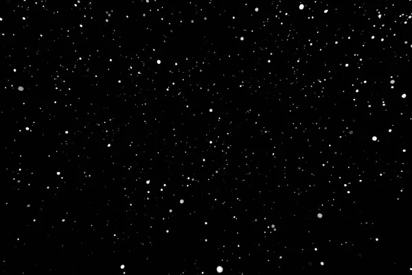 Textura Tormenta Nieve Luces Bokeh Sobre Fondo Negro Plano Copos — Foto de Stock