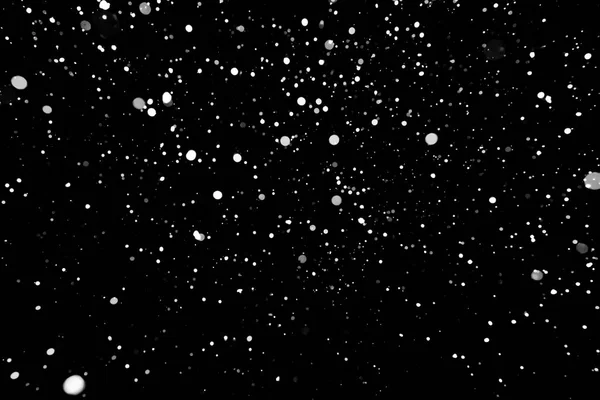 Snowstorm Texture Bokeh Lights Black Background Shot Flying Snowflakes Air — Stock Photo, Image