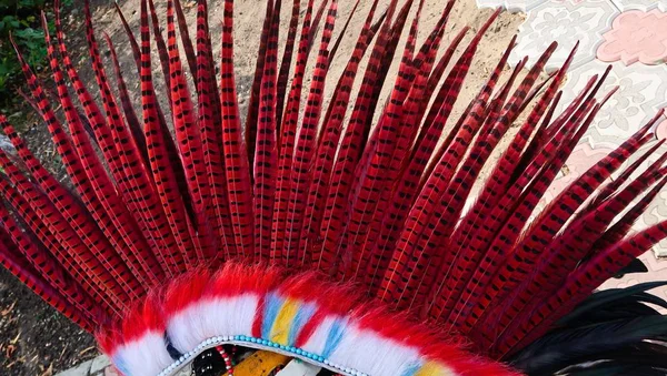 headdress of Indians with bright feathers