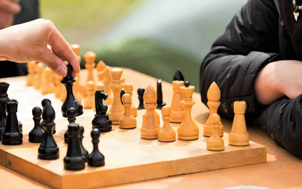 Chess Wooden Figures Game Street — Stock Photo, Image