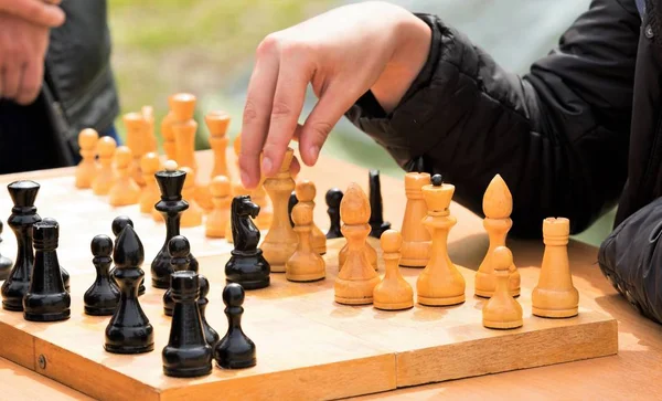 Chess Wooden Figures Game Street — Stock Photo, Image