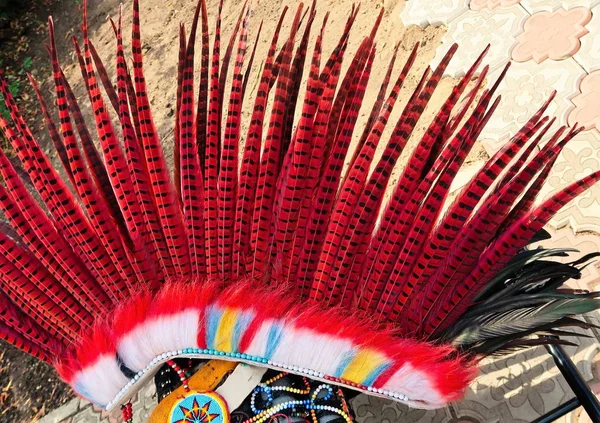 headdress of Indians with bright feathers