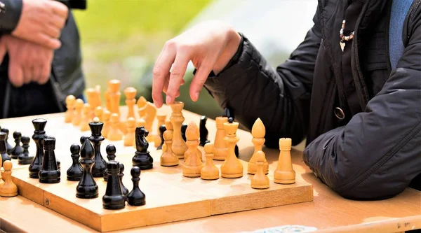 Chess Wooden Figures Game Street — Stock Photo, Image