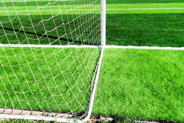 Rete Calcio Porta Dietro Vista Posteriore Sul Campo — Foto Stock