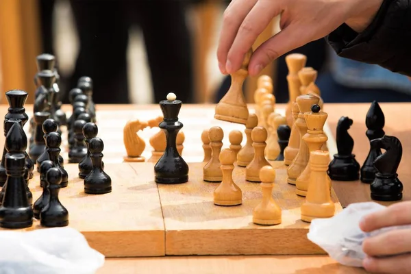 Chess Wooden Figures Game Street — Stock Photo, Image