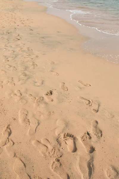 Empreintes Dans Sable Plage Mer — Photo