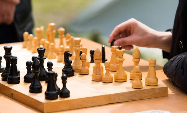 Chess Wooden Figures Game Street — Stock Photo, Image