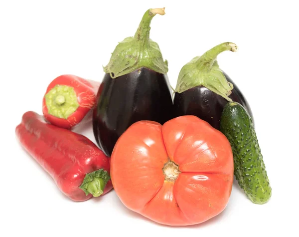 Pomidor Ogórek Bakłażan Białym Tle — Zdjęcie stockowe