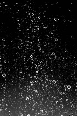 Siyah cam üzerinde yağmur damlaları