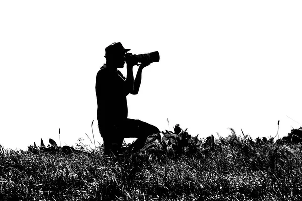 Black White Photo Silhouette Photographer Nature — Stock Photo, Image