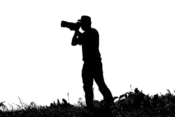Black White Photo Silhouette Photographer Nature — Stock Photo, Image