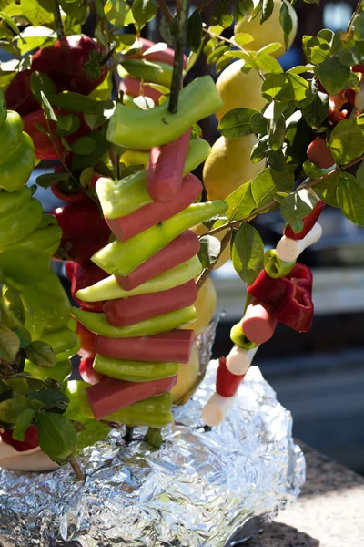 Skewers Vegetables Wieners — Stock Photo, Image