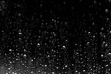 Siyah cam üzerinde yağmur damlaları