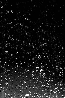 Siyah cam üzerinde yağmur damlaları