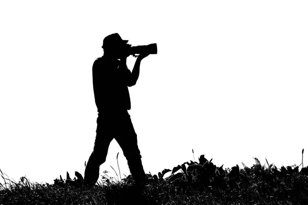 Zwart Wit Foto Silhouet Van Fotograaf Natuur — Stockfoto