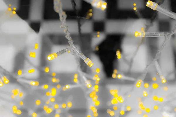 Bokeh Κίτρινα Φώτα Γιρλάντα Φόντο — Φωτογραφία Αρχείου