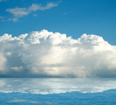 Gökyüzü ve bulutlar deniz suya yansıyan