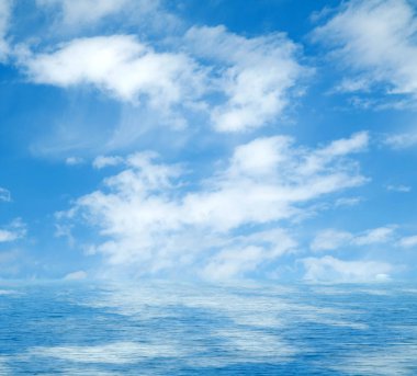 Gökyüzü ve bulutlar deniz suya yansıyan