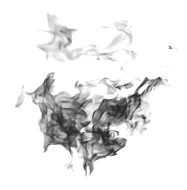 Beyaz bir arka plan üzerinde siyah alev duman