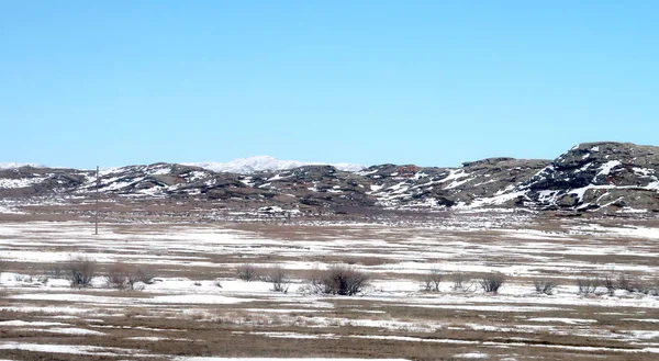 Snow Spring Steppe Hills — Stock Photo, Image