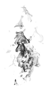 Beyaz bir arka plan üzerinde siyah alev duman