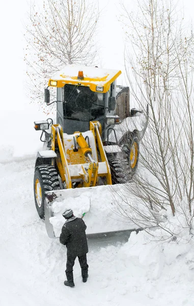 Paisaje Invierno Máquina Limpieza Nieve — Foto de Stock