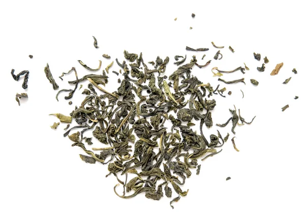 Suchych Liści Zielonej Herbaty Białym Tle — Zdjęcie stockowe