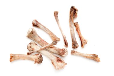 Beyaz bir arka plan üzerinde kemik tavuk