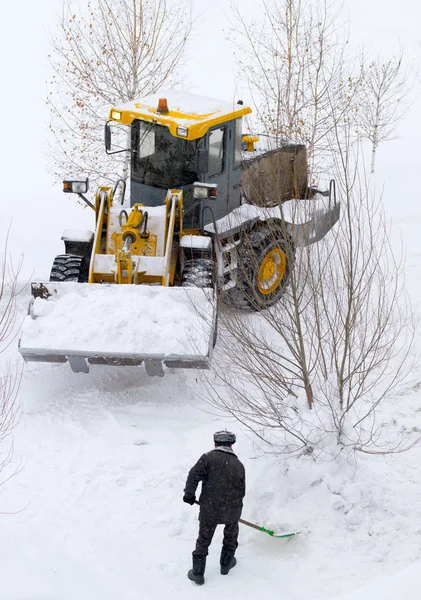 Paesaggio Invernale Macchina Pulizia Neve — Foto Stock