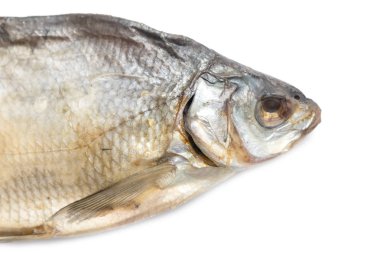 beyaz zemin üzerinde kurumuş tuzlu balık