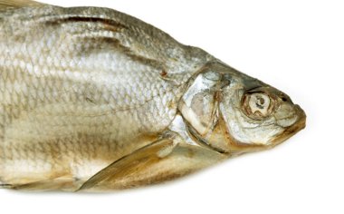 beyaz zemin üzerinde kurumuş tuzlu balık