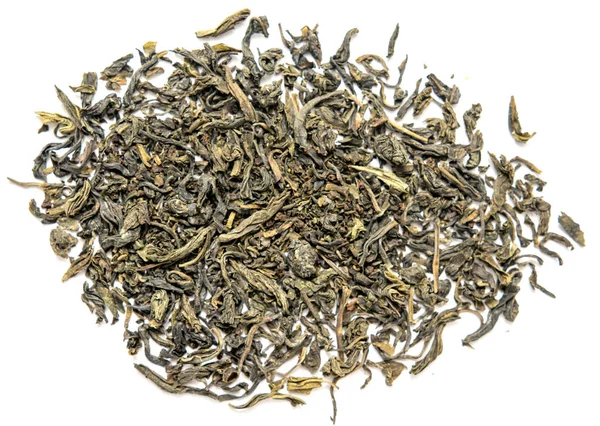 Grüner Tee Mit Trockenem Blatt Auf Weißem Hintergrund — Stockfoto