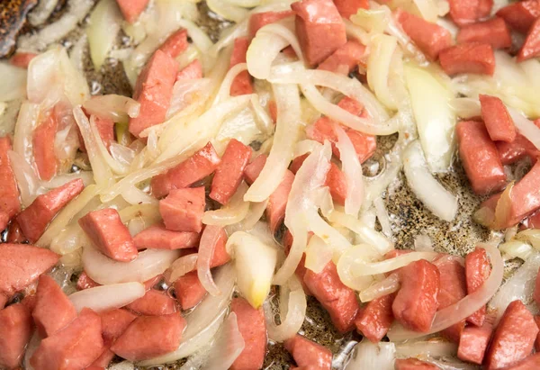 Slices Grilled Sausage Onions — Stock Photo, Image