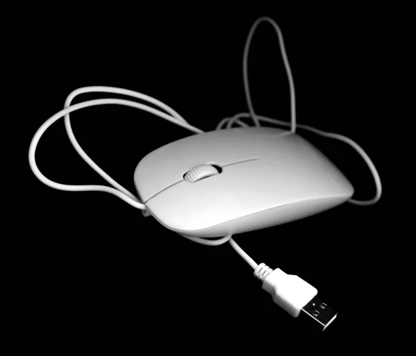 Λευκό Ποντίκι Για Τον Υπολογιστή Μαύρο Φόντο — Φωτογραφία Αρχείου