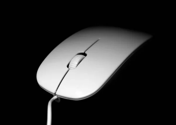 Bílá Myš Pro Počítač Černém Pozadí — Stock fotografie