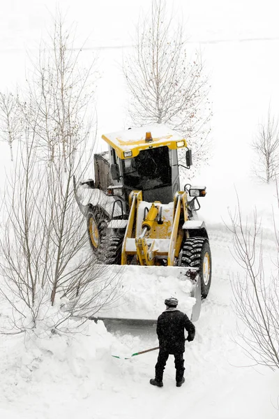 Paisaje Invierno Máquina Limpieza Nieve — Foto de Stock