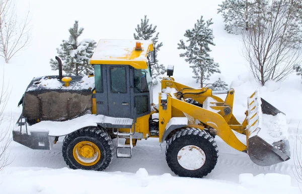 Paesaggio Invernale Macchina Pulizia Neve — Foto Stock