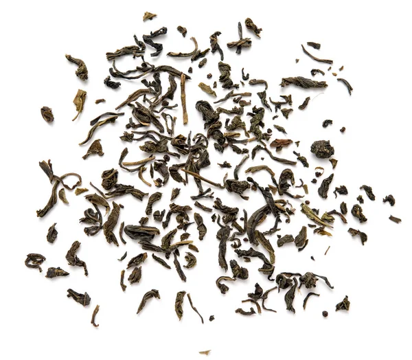 Suchych Liści Zielonej Herbaty Białym Tle — Zdjęcie stockowe