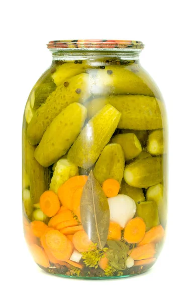 Ingemaakte Komkommers Een Glazen Pot — Stockfoto