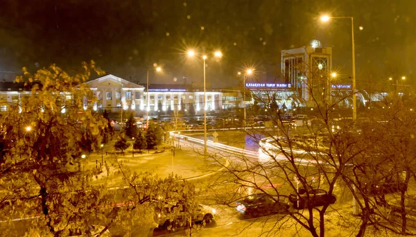 Astana Stazione Ferroviaria Notte Sfondo Sfocato — Foto Stock