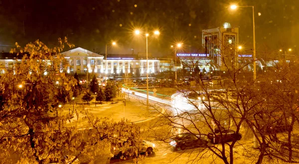 Astana Stazione Ferroviaria Notte Sfondo Sfocato — Foto Stock