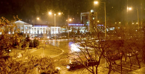 Astana Stazione Ferroviaria Notte Sfondo Sfocato — Foto Stock