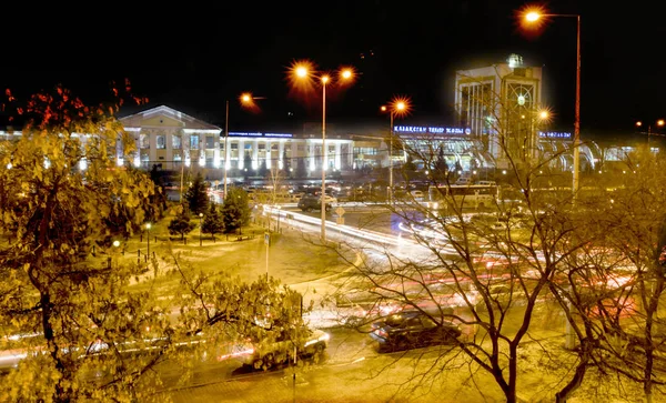Dworzec Kolejowy Astana Noc Niewyraźne Tło — Zdjęcie stockowe