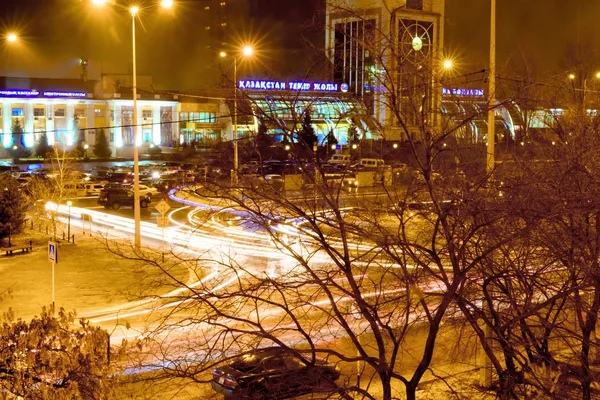 Gare Astana Nuit Fond Flou — Photo
