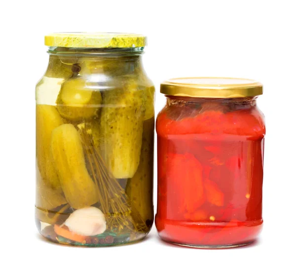 Concombres Tomates Marinées Dans Bocal Verre — Photo