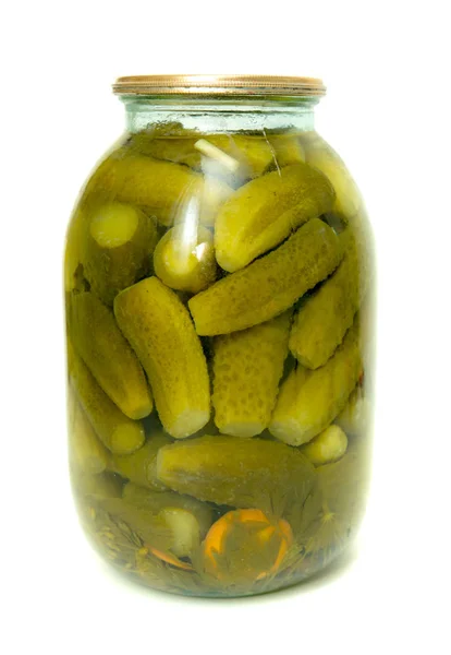 Jar Gurkor Vit Bakgrund — Stockfoto