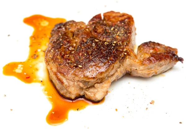 Steak Frit Isolé Sur Fond Blanc — Photo