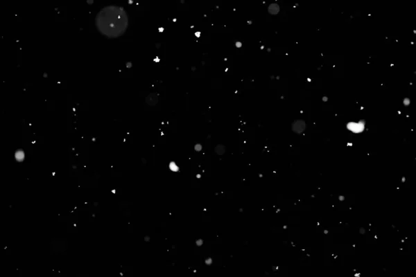 Struttura Della Tempesta Neve Bokeh Luci Sfondo Nero Colpo Volare — Foto Stock